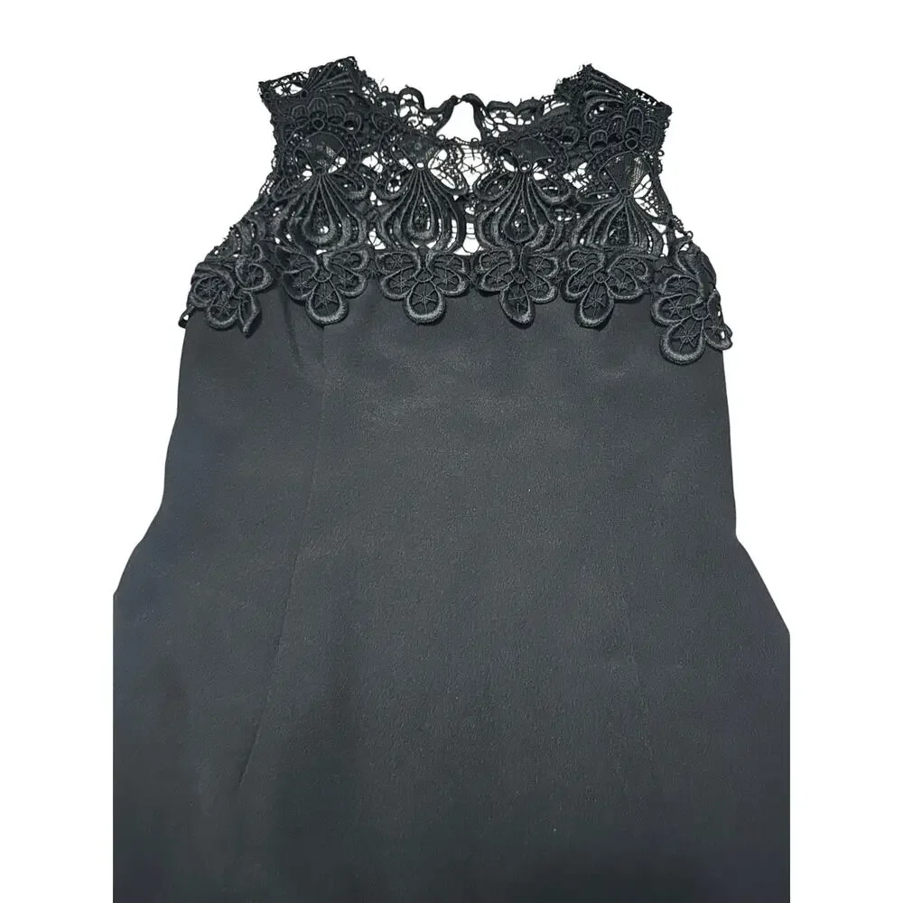 VTG Jessica McClintock Black Lace Sheath Midi Dress Goth Coquette Embroider Sz 8